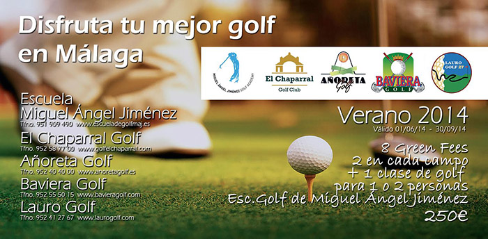 Cuatro campos de golf de Málaga junto con la Escuela de Miguel Ángel Jiménez crean un bono para el verano