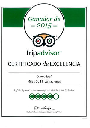 Mijas Golf Internacional recibe Certificado de Excelencia 2015 de TripAdvisor