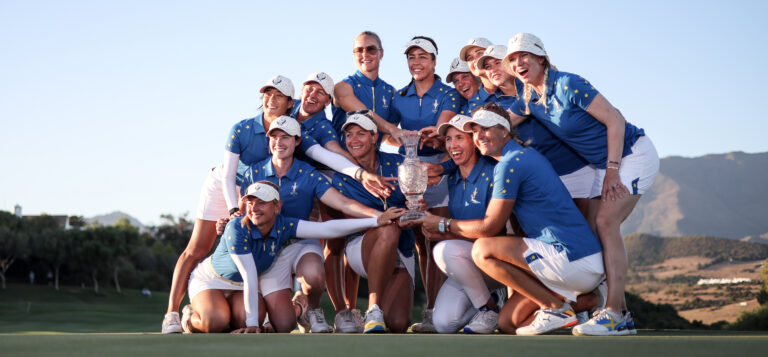 Team Europe celebrate after winning the Solheim Cup